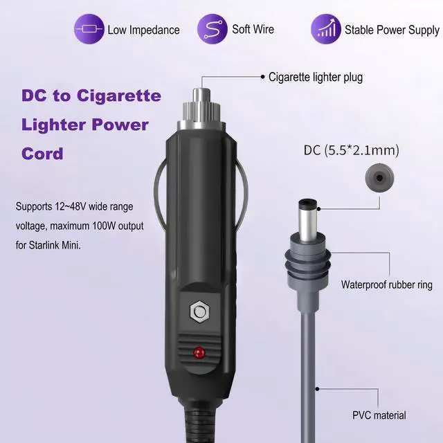 Alt view image 4 of 5 - TYAIWENRA 3-in-1 Starlink Mini Power Cable, 10FT High-Speed USB-C to DC Power Cable, Car Adapter, Car Charger and DC Replacement Cable for Starlink Mini.(P) (3 in 1, 10 FT)