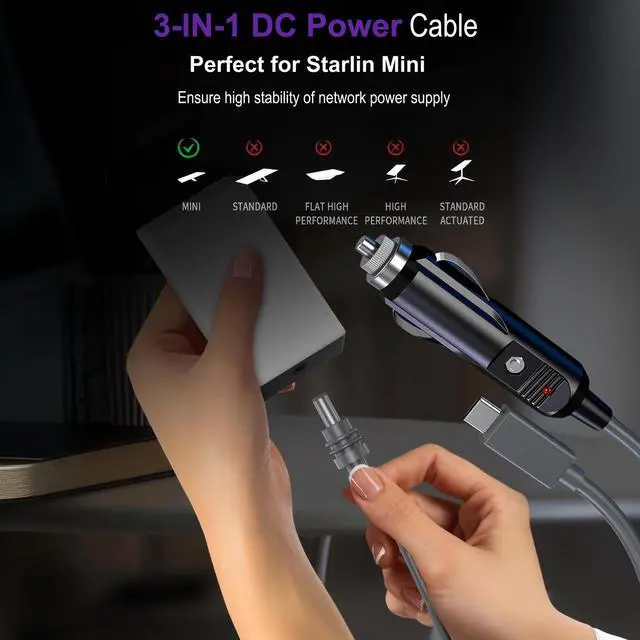 Alt view image 2 of 5 - TYAIWENRA 3-in-1 Starlink Mini Power Cable, 10FT High-Speed USB-C to DC Power Cable, Car Adapter, Car Charger and DC Replacement Cable for Starlink Mini.(P) (3 in 1, 10 FT)
