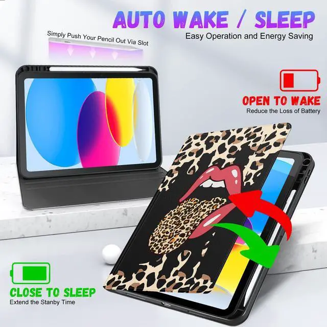 Alt view image 5 of 5 - Uppuppy for iPad 10th Generation Case 10.9 Inch, for iPad 11th(A16) 2025 Girls Cute Women Folio Cover with Pencil Holder Leopard Print Cheetah Design Funny Teens Unique Tablet Cases for Apple 10/11