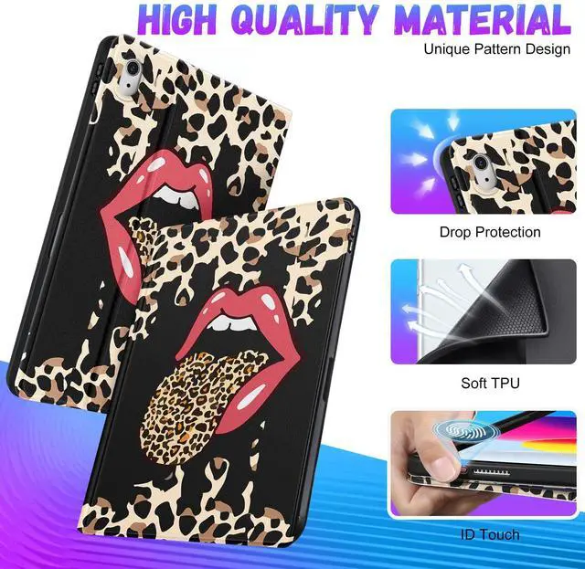 Alt view image 3 of 5 - Uppuppy for iPad 10th Generation Case 10.9 Inch, for iPad 11th(A16) 2025 Girls Cute Women Folio Cover with Pencil Holder Leopard Print Cheetah Design Funny Teens Unique Tablet Cases for Apple 10/11