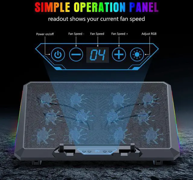 Alt view image 3 of 5 - Trullypine Laptop Cooling Pad with 12 Quiet Fans, Slim Portable for 12-17.3 Inch Laptop Cooler Stand, RGB Lighting, with 5 Height Adjustable, Gaming Cooling Fan Pad, USB/Type-C & Phone Holder (LCD)