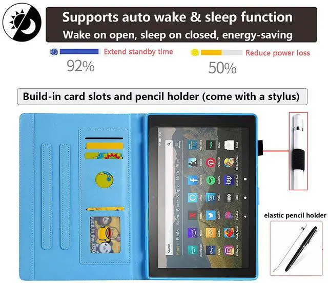 Alt view image 4 of 5 - UUcovers for All-New  Kindle Fire HD 10 & Fire HD 10 Plus 10.1 inch Case (Only Fits 11th Generation 2021 Release) with Pencil Holder [Auto Sleep/Wake] Stand PU Leather Cover, White Unicorn Horse