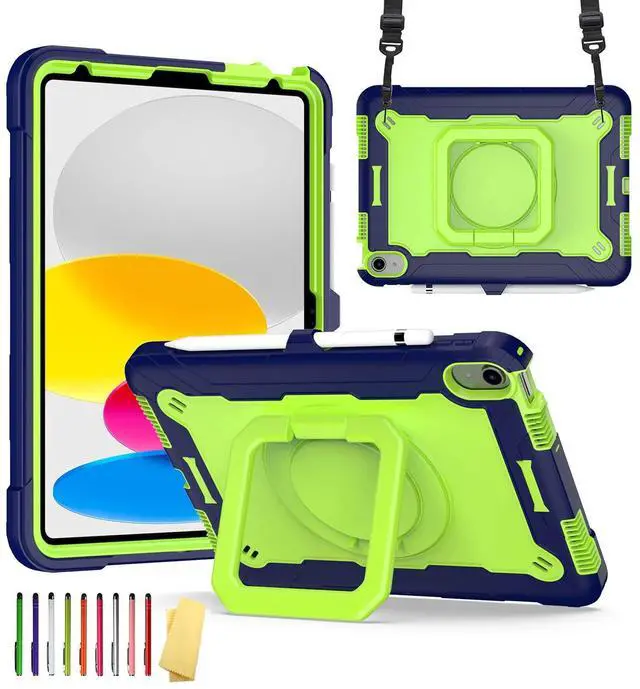 Main image of UUcovers Case for iPad (A16) 11th Generation 11 inch 2025 & iPad 10th Generation Case 10.9 inch 2022 with Pencil Holder/Rotating Stand Handle/Shoulder Strap Shockproof Bumper Cover,Navy Blue & Olivine