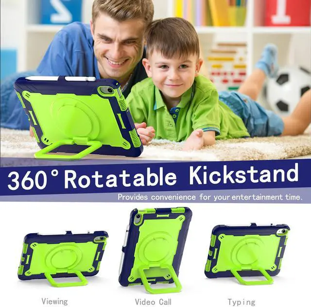Alt view image 4 of 5 - UUcovers Case for iPad (A16) 11th Generation 11 inch 2025 & iPad 10th Generation Case 10.9 inch 2022 with Pencil Holder/Rotating Stand Handle/Shoulder Strap Shockproof Bumper Cover,Navy Blue & Olivine