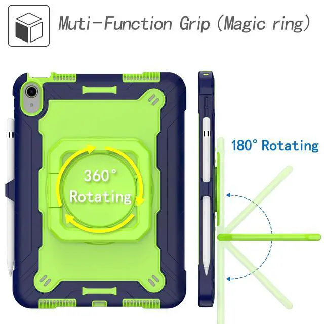 Alt view image 3 of 5 - UUcovers Case for iPad (A16) 11th Generation 11 inch 2025 & iPad 10th Generation Case 10.9 inch 2022 with Pencil Holder/Rotating Stand Handle/Shoulder Strap Shockproof Bumper Cover,Navy Blue & Olivine