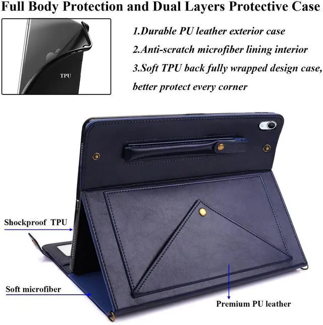 Alt view image 4 of 5 - UUcovers Crossbody Handbag Case for iPad (A16) 11th Gen 11 inch 2025/iPad 10th Gen 10.9" 2022 with Pencil Holder/Pockets [Shoulder Strap/Hand Strap] Folio Stand Envelope Magnetic Wallet Cover, Blue