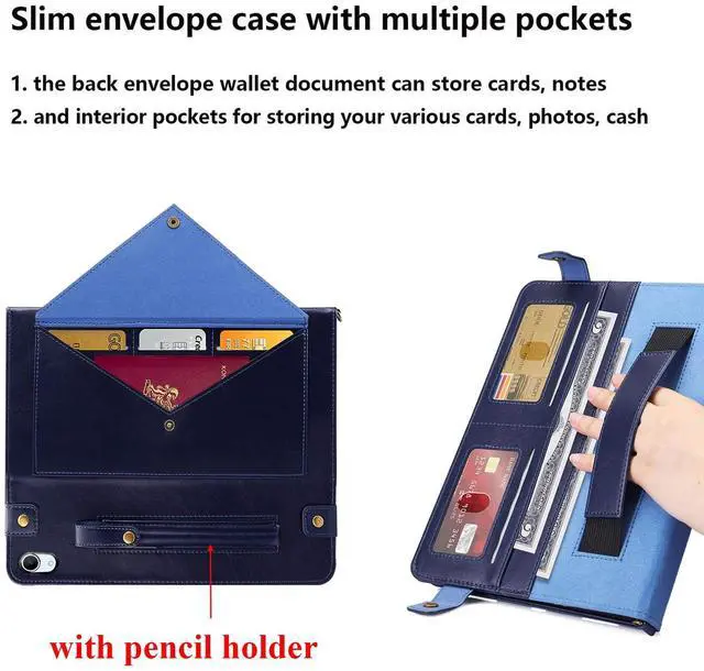Alt view image 5 of 5 - UUcovers Crossbody Handbag Case for iPad (A16) 11th Gen 11 inch 2025/iPad 10th Gen 10.9" 2022 with Pencil Holder/Pockets [Shoulder Strap/Hand Strap] Folio Stand Envelope Magnetic Wallet Cover, Blue