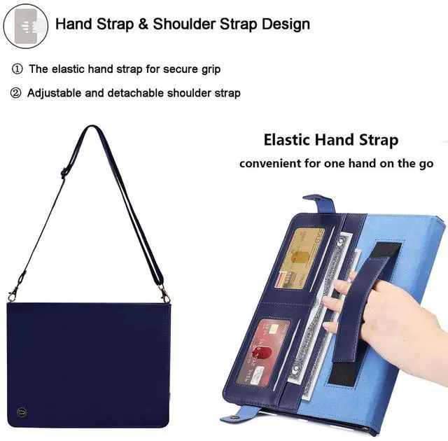 Alt view image 3 of 5 - UUcovers Crossbody Handbag Case for iPad (A16) 11th Gen 11 inch 2025/iPad 10th Gen 10.9" 2022 with Pencil Holder/Pockets [Shoulder Strap/Hand Strap] Folio Stand Envelope Magnetic Wallet Cover, Blue