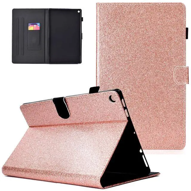Main image of UUcovers Case for All-New  Fire HD 10 Tablet 10.1" (9th/7th/5th Generation, 2019/2017/2015), Stand Premium PU Leather Smart Flip Cover with Pencil Holder [Auto Wake/Sleep], Bling Rose Gold