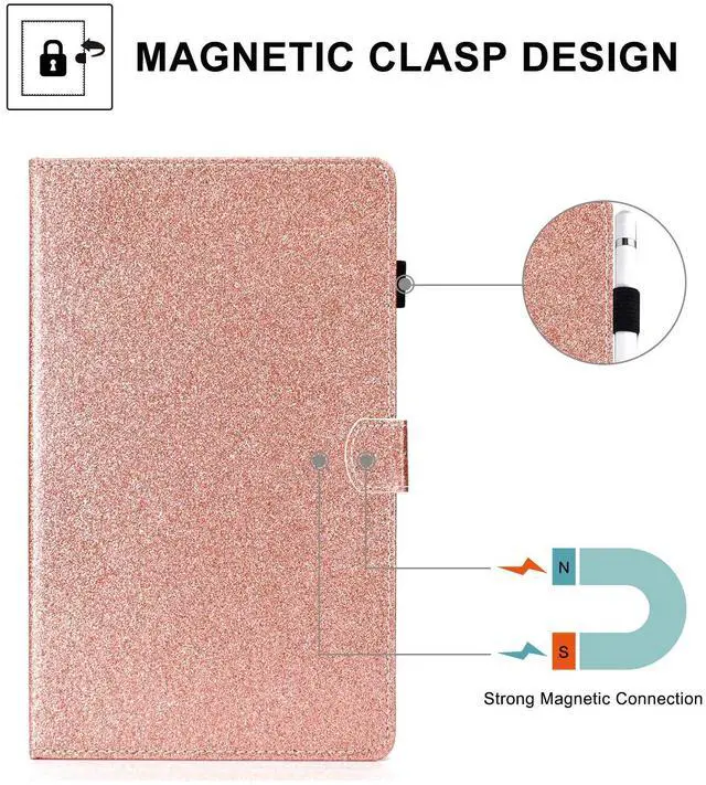 Alt view image 3 of 5 - UUcovers Case for All-New  Fire HD 10 Tablet 10.1" (9th/7th/5th Generation, 2019/2017/2015), Stand Premium PU Leather Smart Flip Cover with Pencil Holder [Auto Wake/Sleep], Bling Rose Gold