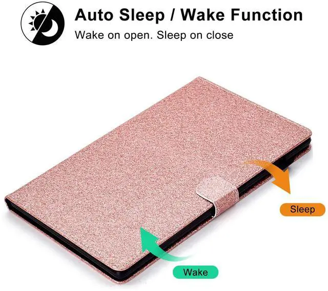 Alt view image 5 of 5 - UUcovers Case for All-New  Fire HD 10 Tablet 10.1" (9th/7th/5th Generation, 2019/2017/2015), Stand Premium PU Leather Smart Flip Cover with Pencil Holder [Auto Wake/Sleep], Bling Rose Gold