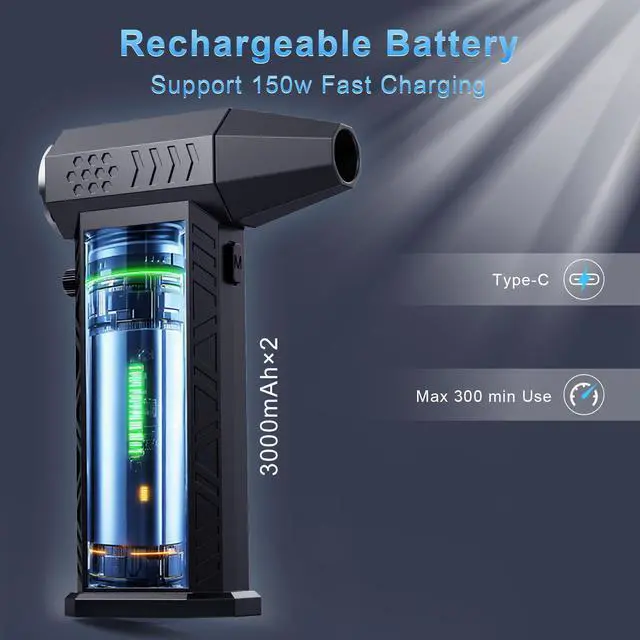 Alt view image 4 of 5 - Tumyow Compressed Air Duster, 180000RPM Electric Car Vacuum Air Blower with Brushless Motor, Rechargeable Cordless Desk Vacuum Cleaning Kit for Computer Keyboard Home Car Outdoor Dust Removal