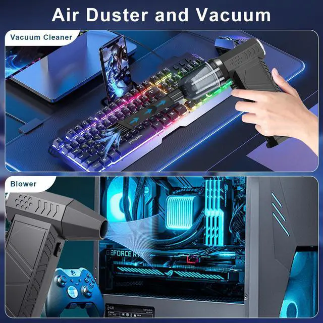 Alt view image 2 of 5 - Tumyow Compressed Air Duster, 180000RPM Electric Car Vacuum Air Blower with Brushless Motor, Rechargeable Cordless Desk Vacuum Cleaning Kit for Computer Keyboard Home Car Outdoor Dust Removal