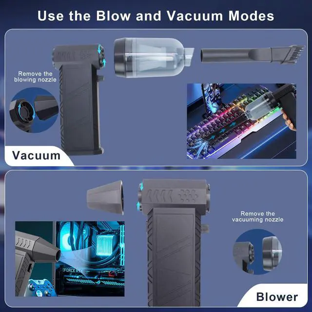 Alt view image 5 of 5 - Tumyow Compressed Air Duster, 180000RPM Electric Car Vacuum Air Blower with Brushless Motor, Rechargeable Cordless Desk Vacuum Cleaning Kit for Computer Keyboard Home Car Outdoor Dust Removal