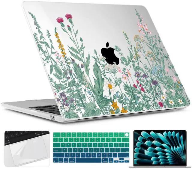 Main image of TWOLSKOO for M4 MacBook Air 13.6 inch Case 2025-2022 Release M4 A3240 M3 A3113 M2 A2681, Plastic Hard Shell & Screen Protector & Keyboard Cover & Trackpad Film, Botanical Illustration