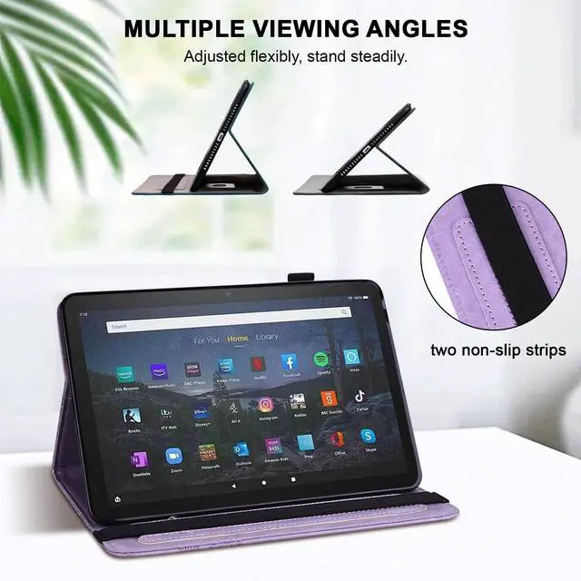 Alt view image 3 of 5 - Kindle Fire Max 11 Case (2023) - Embossed Lace PU Leather Flip Folio with Elastic Band & Card Slots, Multi-Angle Stand, Purple