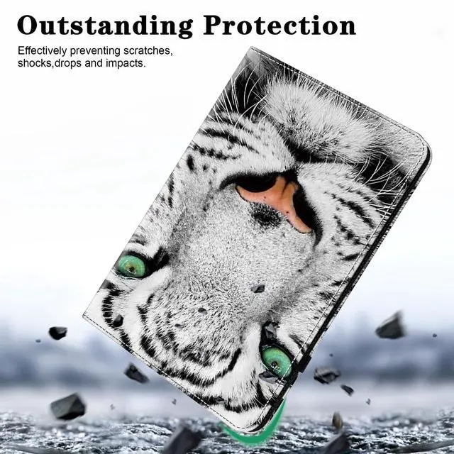 Alt view image 2 of 5 - TUOLISG Case for 7" Kindle Paperwhite 12th Generation 2024 & Kindle Colorsoft Signature Edition, Multi-Angle Viewing PU Leather Case with Card Slot for Kindle Paperwhite 2024 - White Tiger