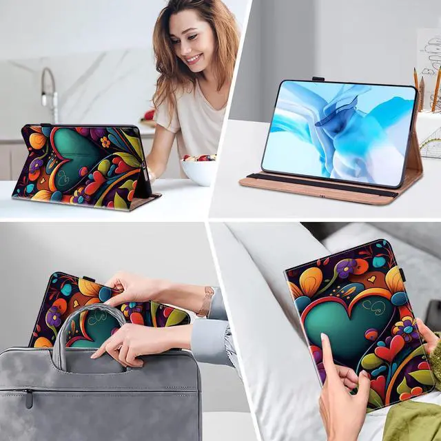 Alt view image 5 of 5 - Case for  Fire HD 8 / Fire HD 8 Plus (12th/10th Generation,2024/2022/2020), Folio Stand PU Leather Wallet Cover with Elastic Band & Card Slots for Fire HD 8 Tablet 8 Inch - Watercolor