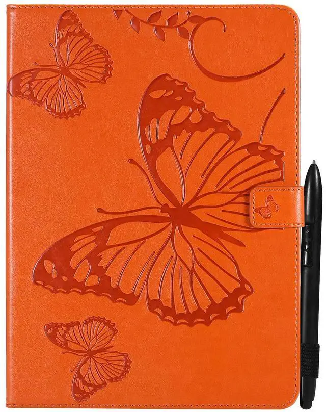 Alt view image 2 of 5 - UUcovers Case for  Kindle Fire HD 10/HD 10 Plus (Only Fits 11th Generation, 2021) with Pencil Holder/Pockets [Auto Sleep/Wake] Stand Embossed PU Leather Magnetic Folio Cover, Orange Butterfly