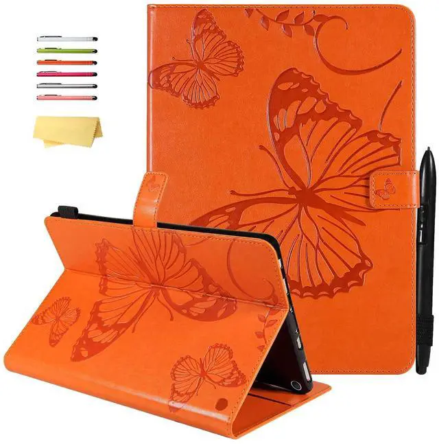 Main image of UUcovers Case for  Kindle Fire HD 10/HD 10 Plus (Only Fits 11th Generation, 2021) with Pencil Holder/Pockets [Auto Sleep/Wake] Stand Embossed PU Leather Magnetic Folio Cover, Orange Butterfly
