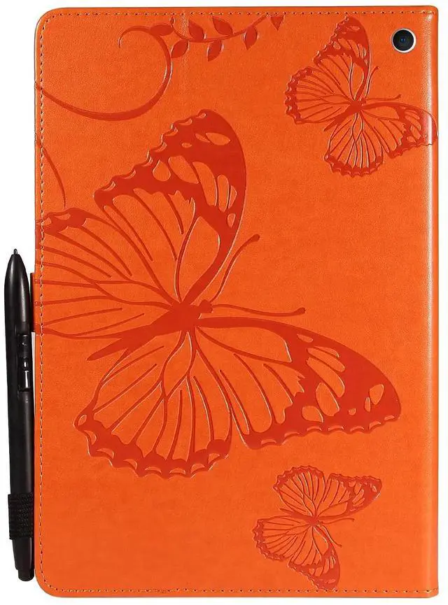 Alt view image 3 of 5 - UUcovers Case for  Kindle Fire HD 10/HD 10 Plus (Only Fits 11th Generation, 2021) with Pencil Holder/Pockets [Auto Sleep/Wake] Stand Embossed PU Leather Magnetic Folio Cover, Orange Butterfly