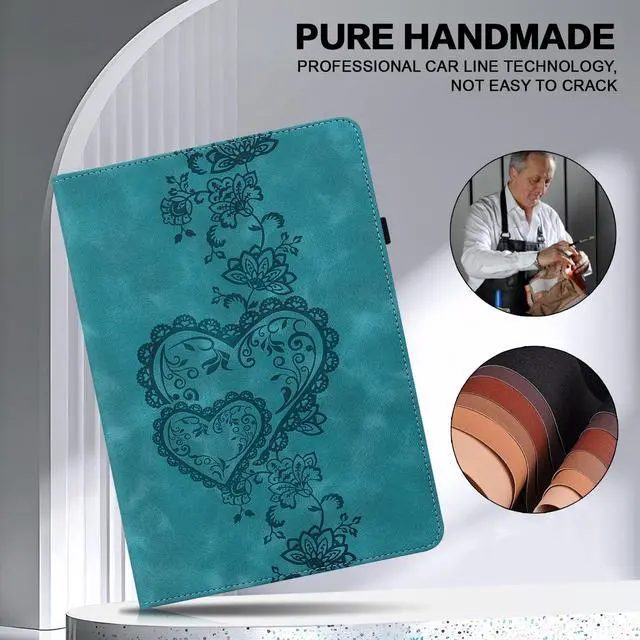 Alt view image 2 of 5 - TUOLISG Case for  Kindle Fire HD 10 9th/7th/5th Generation 10.1 Inch (2019/2017/2015) with Card Slots, Embossed PU Leather Shockproof Stand Case for Fire HD 10 9th/7th/5th Gen, Green