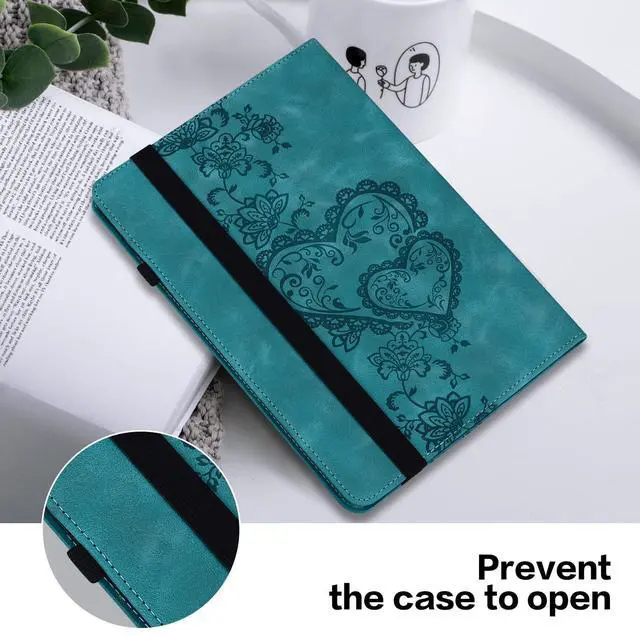 Alt view image 5 of 5 - TUOLISG Case for  Kindle Fire HD 10 9th/7th/5th Generation 10.1 Inch (2019/2017/2015) with Card Slots, Embossed PU Leather Shockproof Stand Case for Fire HD 10 9th/7th/5th Gen, Green