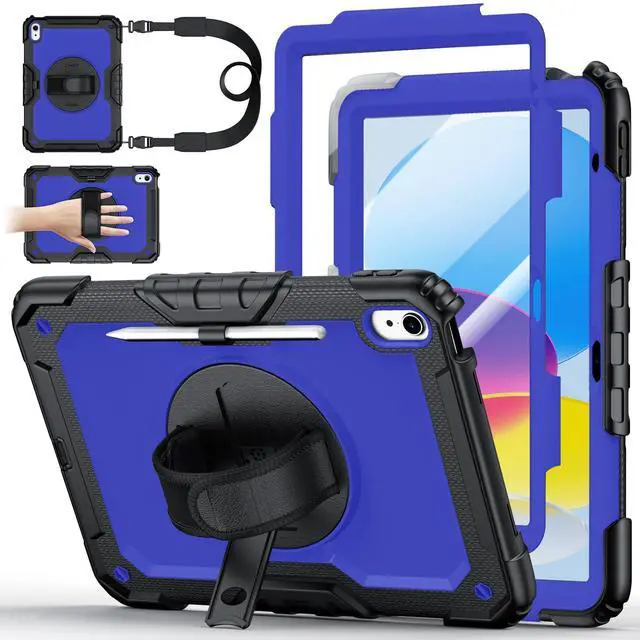Main image of Case for iPad (A16) 11th Generation 11 Inch (2025), Ubearkk for iPad 10th Generation 10.9 inch 2022 case with Screen Protector, 360 Degree Rotating Stand/Adjustable Shoulder Strap/Pencil Holder, Blue