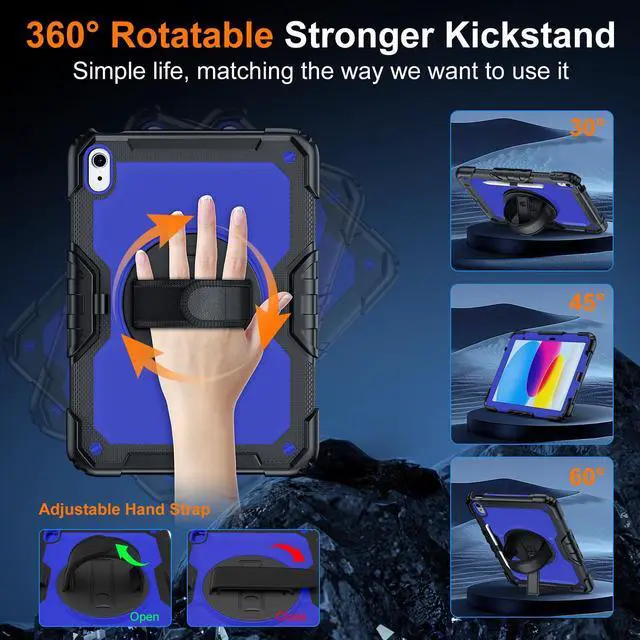 Alt view image 3 of 5 - Case for iPad (A16) 11th Generation 11 Inch (2025), Ubearkk for iPad 10th Generation 10.9 inch 2022 case with Screen Protector, 360 Degree Rotating Stand/Adjustable Shoulder Strap/Pencil Holder, Blue