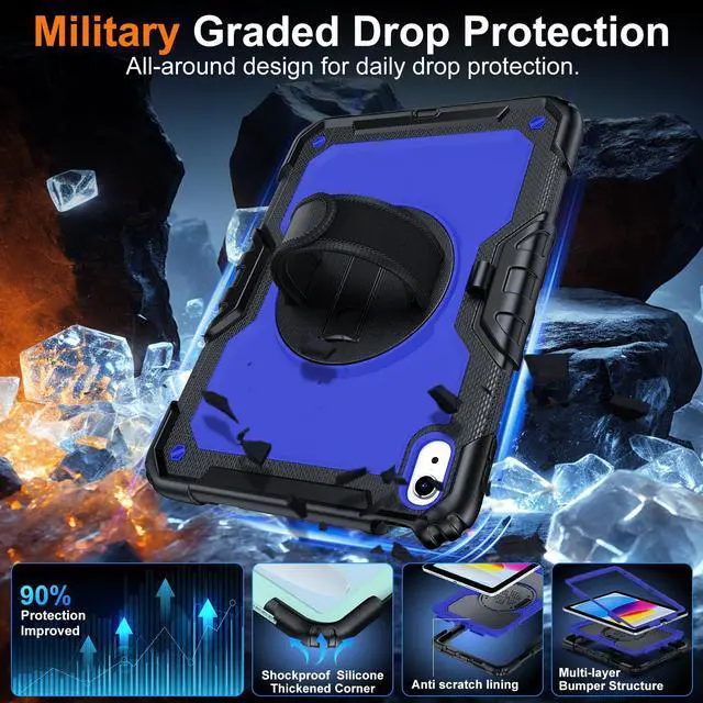 Alt view image 4 of 5 - Case for iPad (A16) 11th Generation 11 Inch (2025), Ubearkk for iPad 10th Generation 10.9 inch 2022 case with Screen Protector, 360 Degree Rotating Stand/Adjustable Shoulder Strap/Pencil Holder, Blue