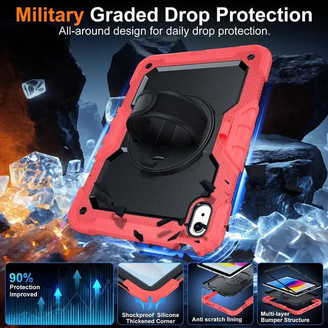 Alt view image 4 of 5 - Ubearkk Case for iPad (A16) 11th Generation 11 Inch (2025), for iPad 10th Generation 10.9 inch 2022 case with Screen Protector, 360 Degree Rotating Stand/Adjustable Shoulder Strap/Pencil Holder, Red