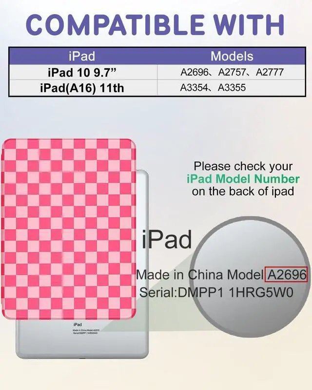 Alt view image 2 of 5 - Uppuppy for iPad A16 Case - for iPad 10th Generation Case 10.9 Inch Women Girls Cute Girly Teens Kids Pretty Checkered Unique Aesthetic Rotating Stand Folio Tablet Cover for Apple 10/11 2025
