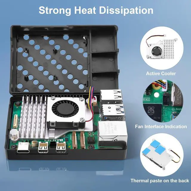 Alt view image 4 of 5 - RasTech Raspberry Pi 5 8GB Kit 64GB Edition with Active Cooler,27W GaN 5.1V5A USB-C Power Supply,Pi5 8GB Board,64GB Card Readers Kit,Pi 5 Case,Dual 4K Micro HD Out Cables and User Manual