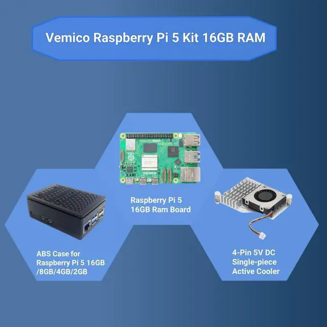 Alt view image 4 of 5 - Vemico for Raspberry Pi 5 16GB Kit with Pi 5 16GB Board, Case and Active Cooler for Raspberry Pi 5