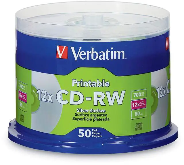Main image of Verbatim CD-RW 700MB 2X-4X DataLifePlus Silver Inkjet Printable with Branded Hub - 50pk Spindle - 95159