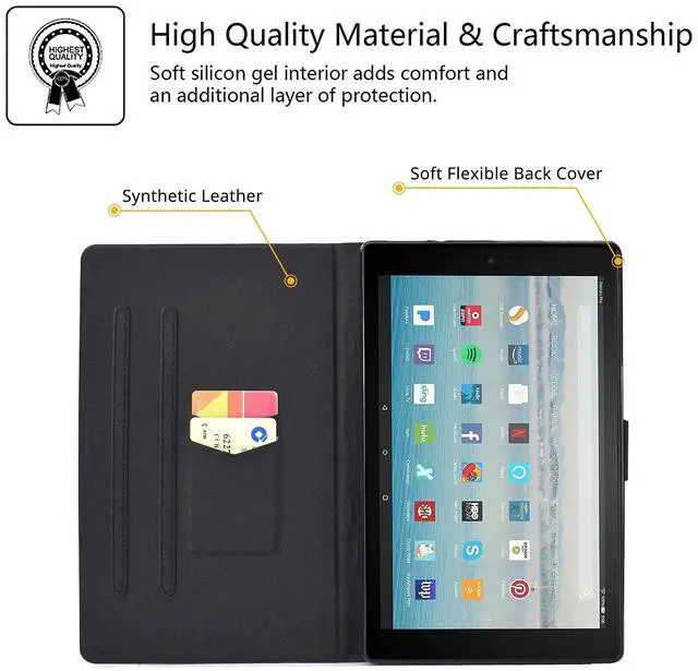 Alt view image 4 of 5 - UUcovers Kindle Fire HD 10 Tablet 10.1 Inch Case 9th/7th/5th Generation (2019/2017/2015), Folio Stand Smart PU Leather TPU Cover Magnetic Wallet with Cards Holder [Auto Wake/Sleep], Purple Buttefly