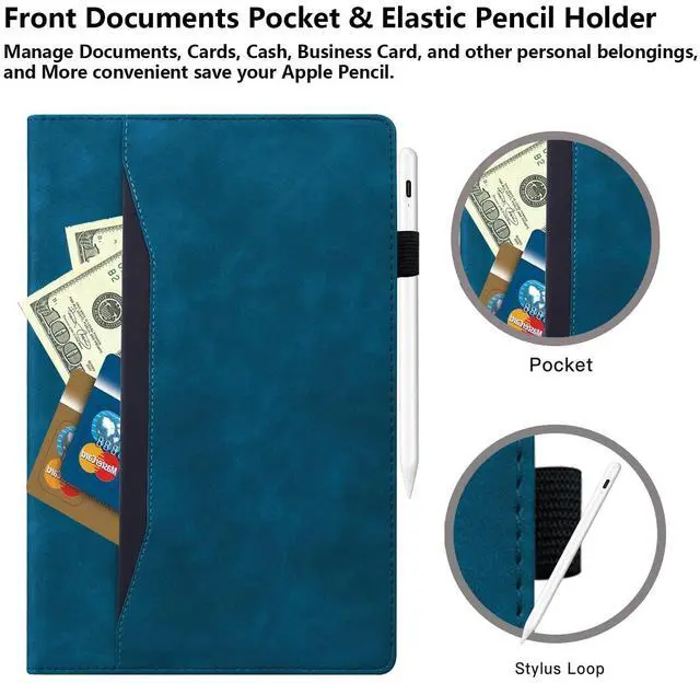 Alt view image 3 of 5 - UUcovers Kindle Fire HD 10 Case 11th Generation (2021 Release) and Fire HD 10 Plus 10.1" with Stand Pencil Holder Document Card Pocket [Auto Sleep/Wake] Business Smart PU Leather Folio Cover, Blue