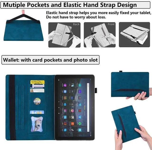 Alt view image 4 of 5 - UUcovers Kindle Fire HD 10 Case 11th Generation (2021 Release) and Fire HD 10 Plus 10.1" with Stand Pencil Holder Document Card Pocket [Auto Sleep/Wake] Business Smart PU Leather Folio Cover, Blue