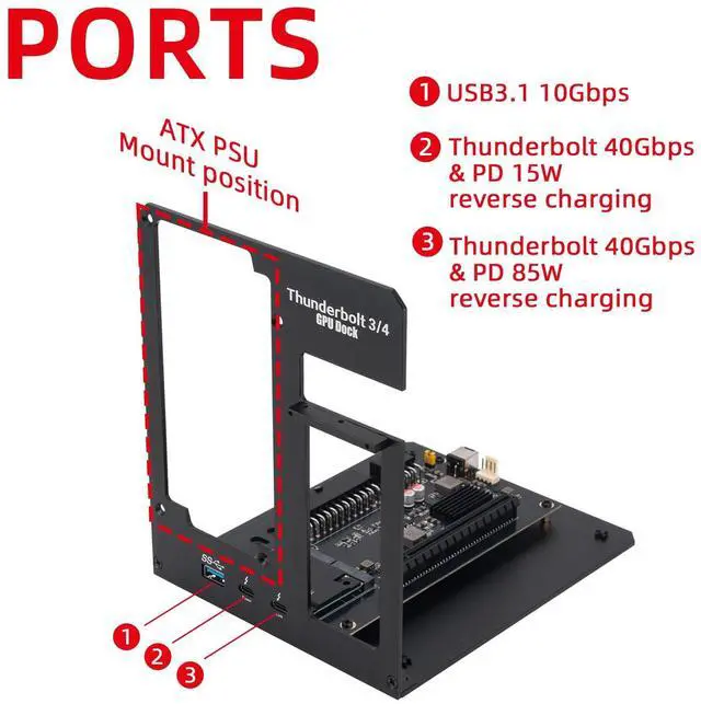Alt view image 3 of 5 - VIKINYEE Thunderbolt 3/4 eGPU Enclosure Compatible with USB4, Support NVIDIA AMD Graphics Card and PCIe Cards, Using ATX Power Supply, Support PD 85W Charging (VK-Y900)