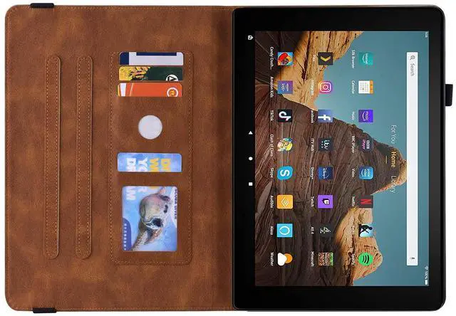Alt view image 5 of 5 - UUcovers Fire HD 10 Case 9th/7th/5th Generation 10.1" (2019/2017/2015), Slim Folio Stand Wallet with Pencil Holder Elastic Band [Auto Sleep/Wake] Embossed PU Leather Cover, Brown Flower Butterfly