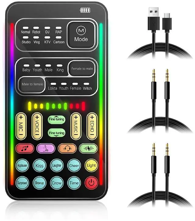 Main image of Portable Voice Changer, 8 Voice Changes Live Sound Card, Cool LED Lights Sound Board, Voice Disguiser, Modulator for for for One for PC,Phone,Laptops