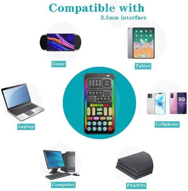 Alt view image 4 of 5 - Portable Voice Changer, 8 Voice Changes Live Sound Card, Cool LED Lights Sound Board, Voice Disguiser, Modulator for for for One for PC,Phone,Laptops