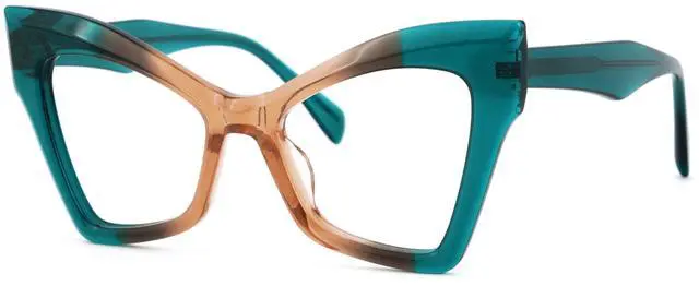 Main image of VOOGLAM Cat Eye Spring Hinge Women's Non-Prescription Glasses with HD Clear Lenses in Two-Tone Fine Flash Acetate Frame