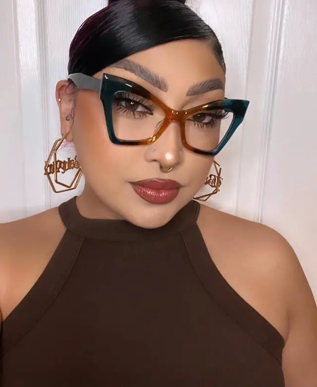 Alt view image 2 of 5 - VOOGLAM Cat Eye Spring Hinge Women's Non-Prescription Glasses with HD Clear Lenses in Two-Tone Fine Flash Acetate Frame