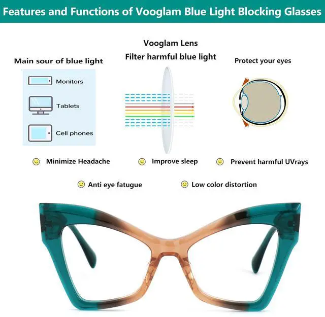 Alt view image 4 of 5 - VOOGLAM Cat Eye Spring Hinge Women's Non-Prescription Glasses with HD Clear Lenses in Two-Tone Fine Flash Acetate Frame