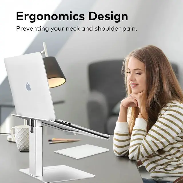 Alt view image 4 of 5 - VECOFO Laptop Stand for Desk, Ergonomic Aluminum Laptop Stand Adjustable Height from 7-15", Sitting and Standing Laptop Riser for 10-17" Notebook (Silver)