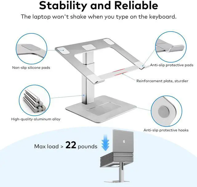 Alt view image 5 of 5 - VECOFO Laptop Stand for Desk, Ergonomic Aluminum Laptop Stand Adjustable Height from 7-15", Sitting and Standing Laptop Riser for 10-17" Notebook (Silver)