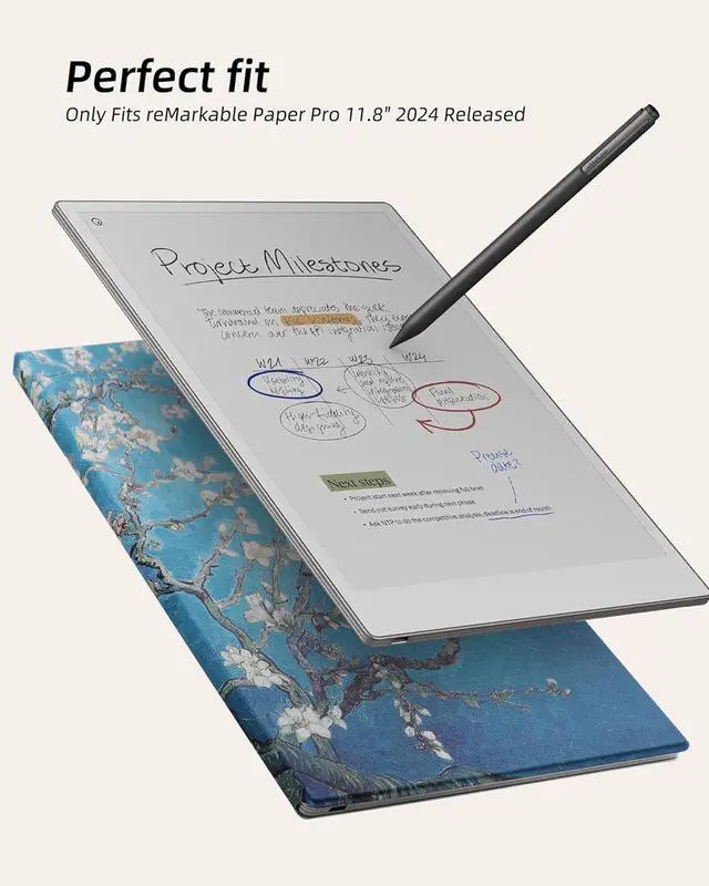 Alt view image 2 of 5 - WALNEW Case for Remarkable Paper Pro,Magnetic Slim Book Folio Cover with Pen Clasp, Auto Sleep/Wake Protective Cover for Remarkable Paper Pro 11.8" (2024 Released) (Tree and Flower)