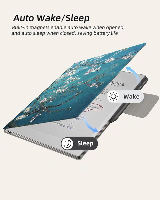 Alt view image 5 of 5 - WALNEW Case for Remarkable Paper Pro,Magnetic Slim Book Folio Cover with Pen Clasp, Auto Sleep/Wake Protective Cover for Remarkable Paper Pro 11.8" (2024 Released) (Tree and Flower)
