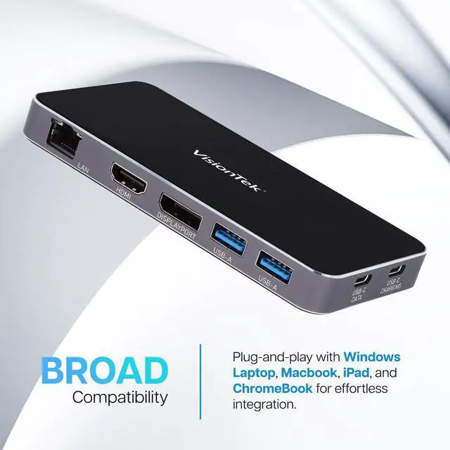 Alt view image 2 of 5 - VisionTek VT350 Portable USB-C Dual Monitor Hub - 1x DP, 1x HDMI, 2X USB-A, 1x Ethernet, 1x USB-C for Windows/MacOS/ChromeOS/iOS